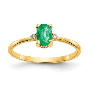 Million Charms 14k Yellow Gold Diamond & Green Emerald Birthstone Ring, Size 6